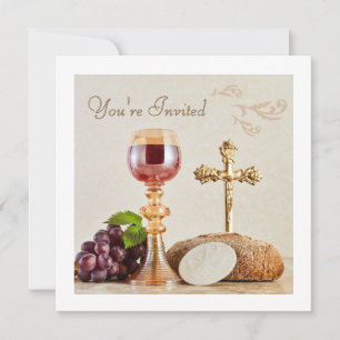 First Holy Communion   Elegant Eucharist Chalice  Invitation