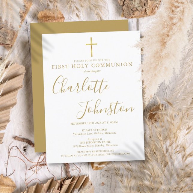 First Holy Communion Elegant Gold Signature Invitation Postcard (First Holy Communion Elegant Gold Signature Invitation Postcard)