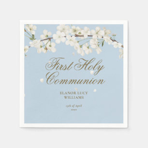 First Holy Communion Elegant White Blossom Blue Napkin