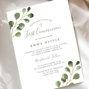 First Holy Communion eucalyptus elegant Invitation