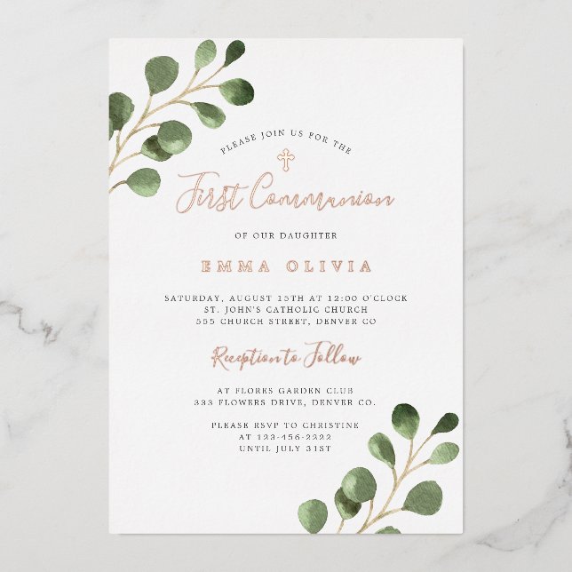 First Holy Communion eucalyptus elegant rose gold (Front)