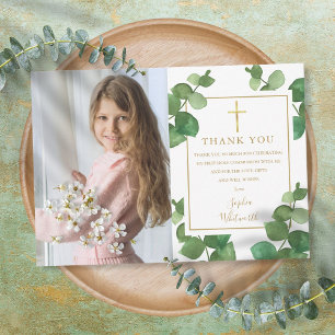 First Holy Communion Eucalyptus Greenery Photo Thank You Card