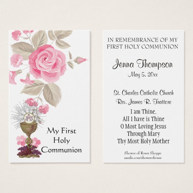 FIRST HOLY COMMUNION EUCHARIST PRAYER HOLY CARD (Front & Back)