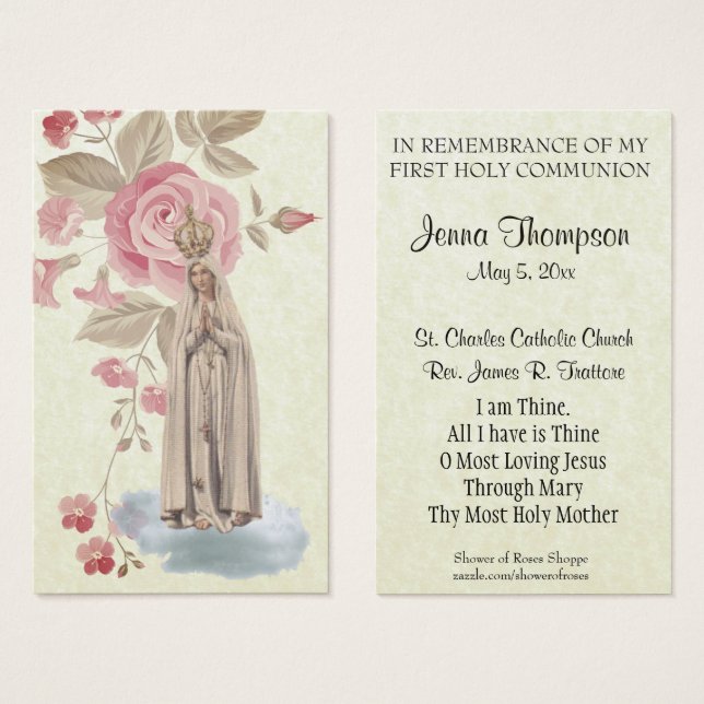 FIRST HOLY COMMUNION FATIMA PRAYER HOLY CARD (Front & Back)