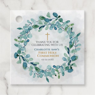 First Holy Communion Favour Tags Greenery Leaves