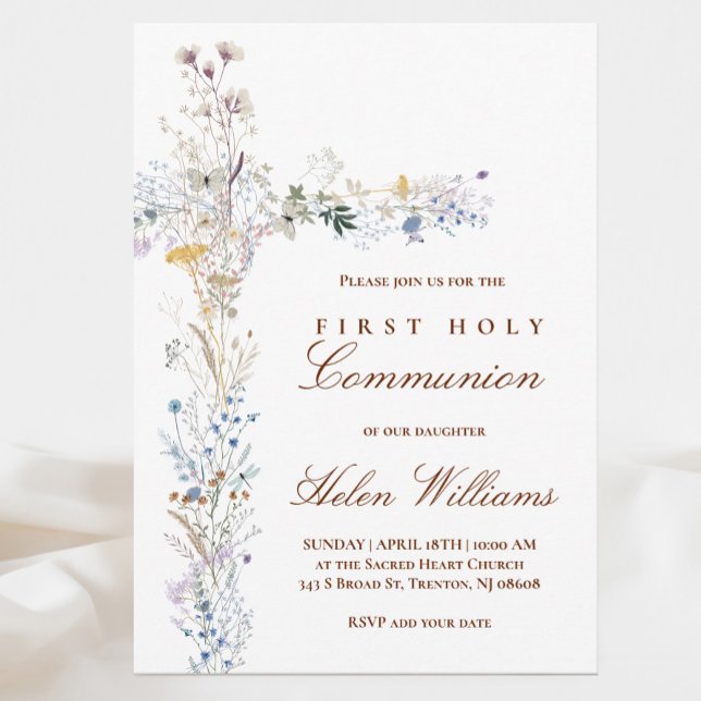 First Holy Communion floral cross Invitation (Creator Uploaded)