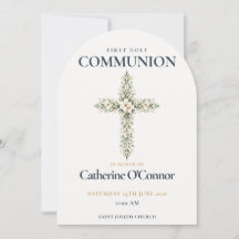 First Holy Communion Floral Cross Invitation