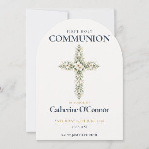 First Holy Communion Floral Cross Invitation