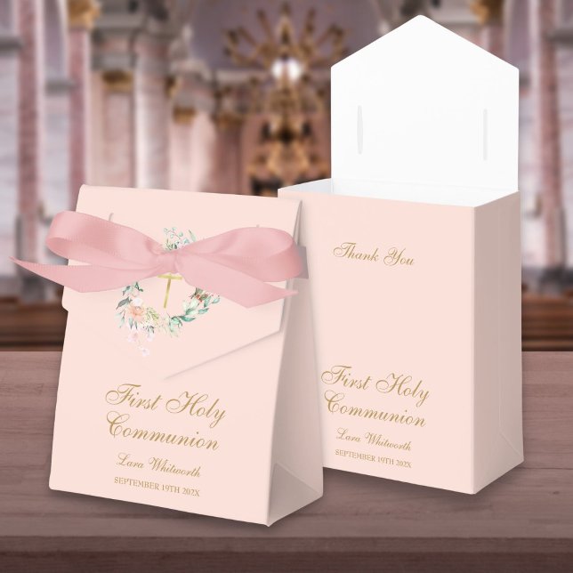 First Holy Communion Floral Garland Blush Pink Favour Box (First Holy Communion Floral Garland Blush Pink Favor Box)