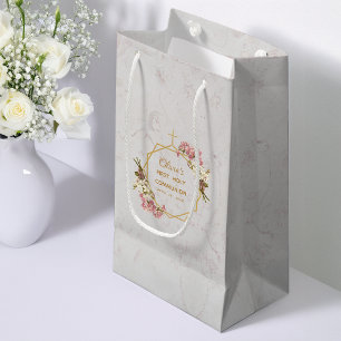 First Holy Communion Floral Gold Orchids Marble Small Gift Bag