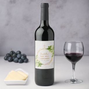 First Holy Communion Floral Lilies Gold Marble Wine Label