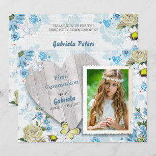 First Holy Communion Floral   Photo Invitations