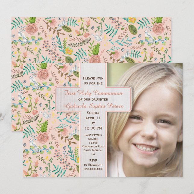 First Holy Communion Floral | Photo Invitations (Front/Back)