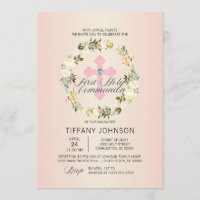 First Holy Communion Floral Pink Cross GIRL + POEM