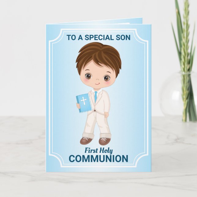 First Holy Communion for Little Boy Greeting Card (Front)