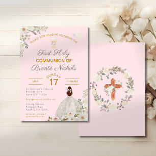 First Holy Communion Girl Blush Pink Chalice  Invitation