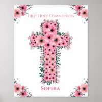 First Holy Communion Girl Pink Flower Cross Chic