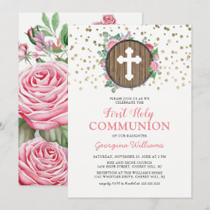 First Holy Communion Girl Religious Cross Invitation