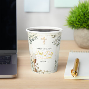 First Holy Communion Gold Cross Paper Cups