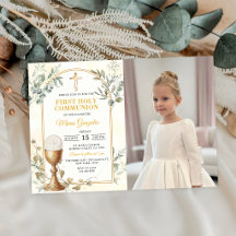 First Holy Communion Gold Cross Photo Invitation