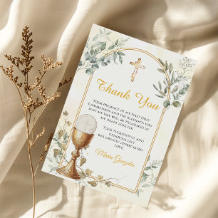 First Holy Communion Gold Cross Thank You Card