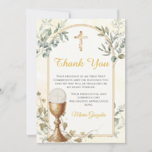 First Holy Communion Gold Cross Thank You Card
