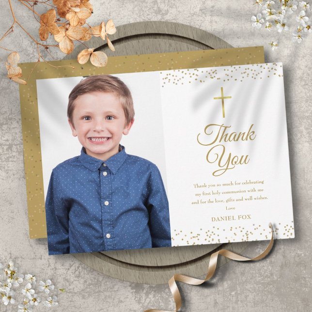 First Holy Communion Gold Dust Photo Thank You Card (Creator Uploaded)