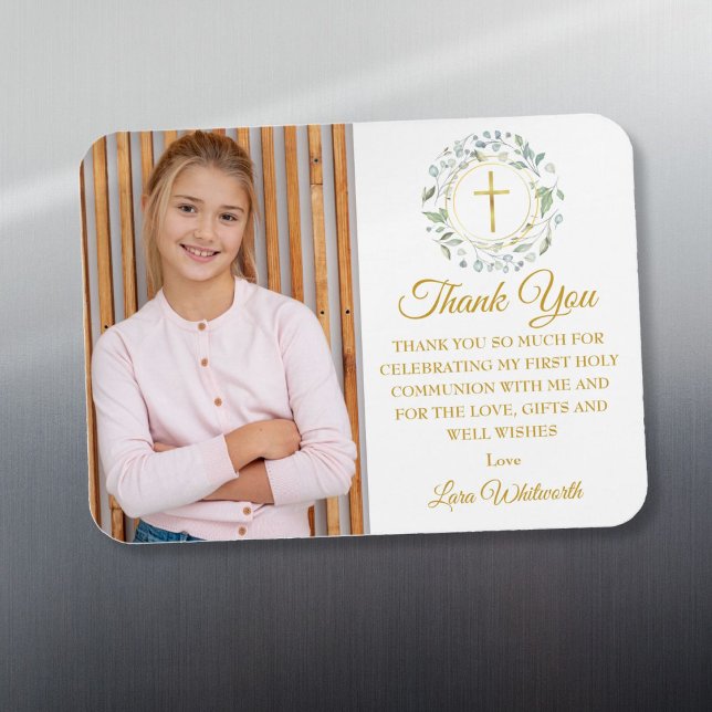 First Holy Communion Gold Greenery Photo Thank You Magnet (First Holy Communion Gold Greenery Photo Thank You Magnet)