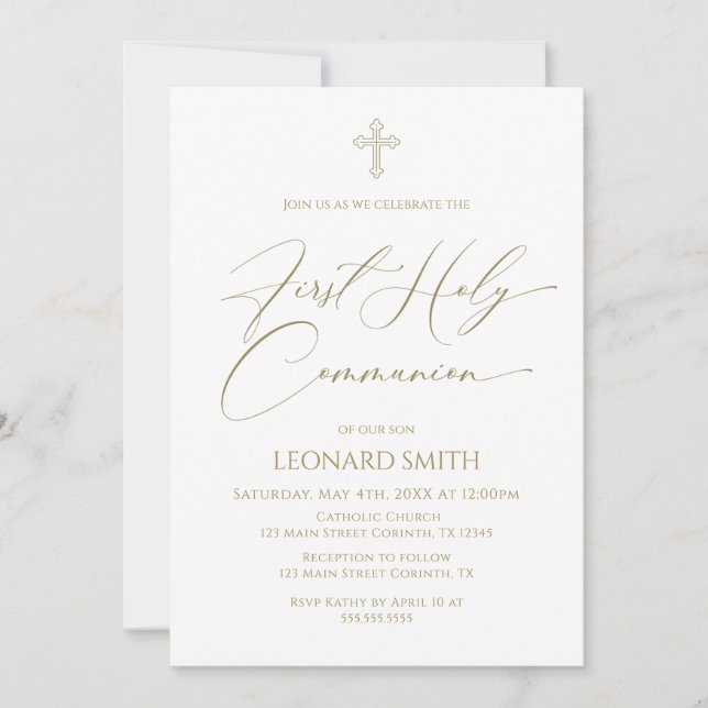 First Holy Communion gold Invitation (Front)