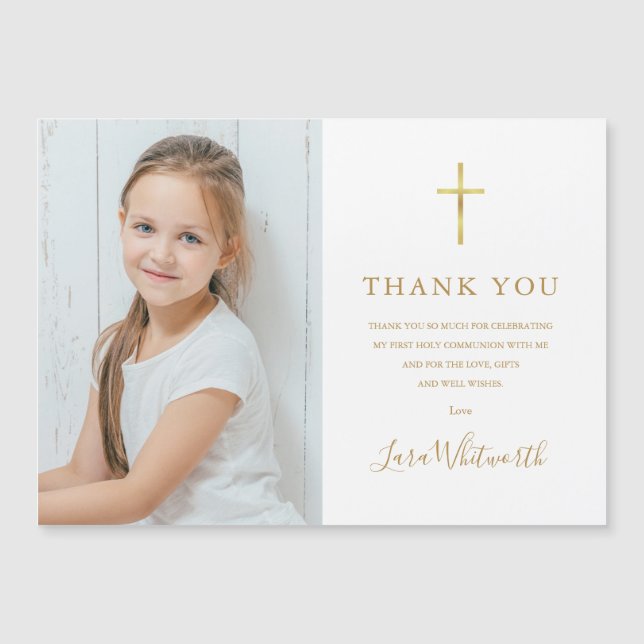 First Holy Communion Gold Thank You Photo (Front)