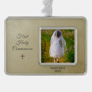 First Holy Communion Gold with Silver Trim Plated Framed Ornament