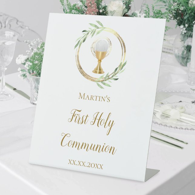 First Holy Communion green leaves Pedestal Sign (Creator Uploaded)