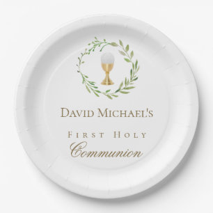 First Holy Communion green wreath Paper Plate