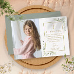 First Holy Communion Greenery Gold Photo Thank You Card<br><div class="desc">Gold signature first holy communion photo thank you card. Personalise with your special photo and thank you message in chic gold lettering on this modern elegant design. Designed by Thisisnotme©</div>