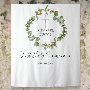 First Holy Communion Greenery Photo Backdrop Tapestry