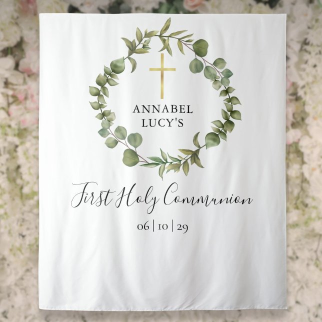 First Holy Communion Greenery Photo Backdrop Tapestry (First Holy Communion Greenery Photo Backdrop)