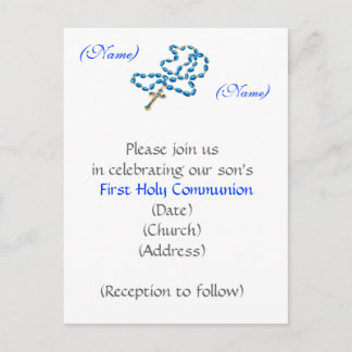 First Holy Communion Invitation-Blue Rosary Invitation Postcard