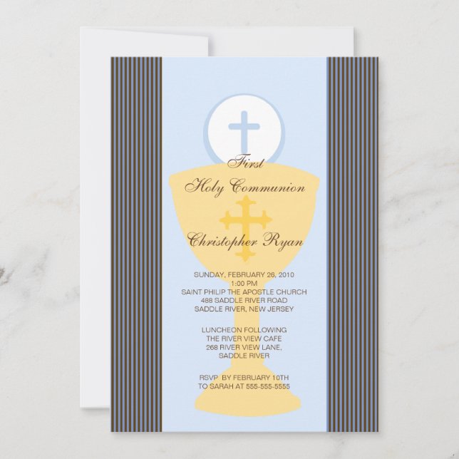 First Holy Communion Invitation Chalice Boy Blue (Front)