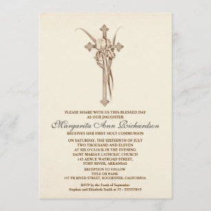 First Holy Communion Invitation - elegant cross