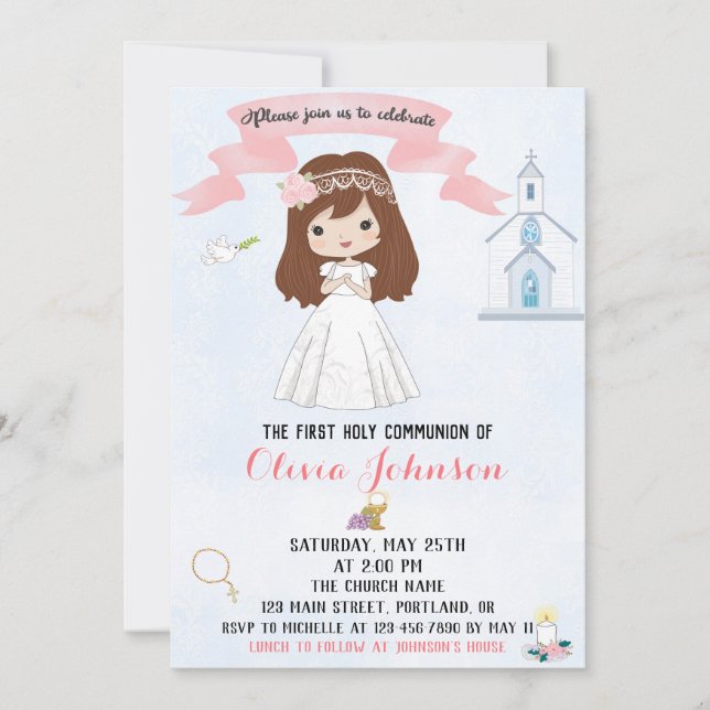 First Holy Communion invitation Girl confirmation (Front)