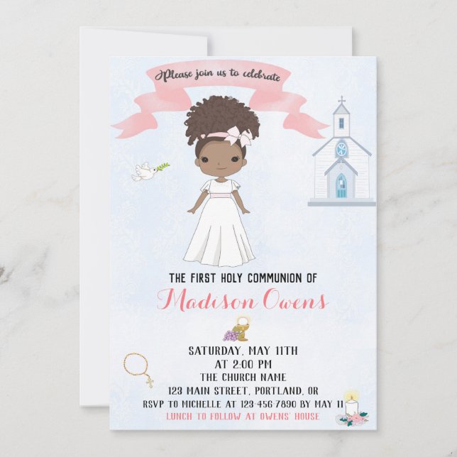 First Holy Communion invitation Girl confirmation (Front)