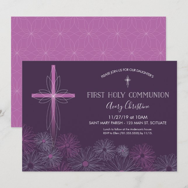 First Holy Communion Invitation - Girl's Floral (Front/Back)