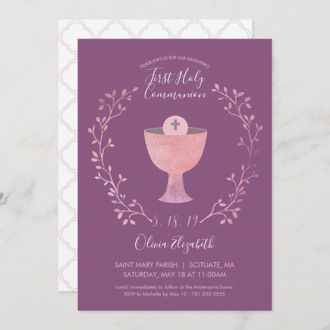 First Holy Communion Invitation - Girl's Invite (Front/Back)