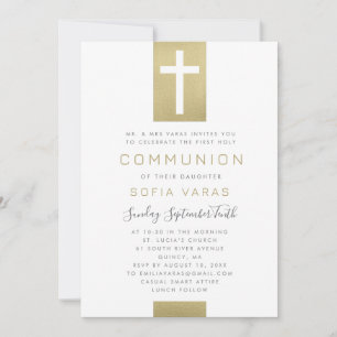 First Holy Communion Invitation Gold Cross