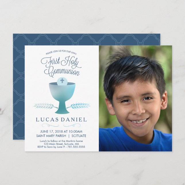 First Holy Communion Invitation - Picture, Boy (Front/Back)