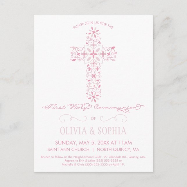 First Holy Communion Invitation Postcard w/ Cross (Front)