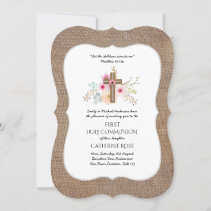 First Holy Communion Invitation Watercolor Floral