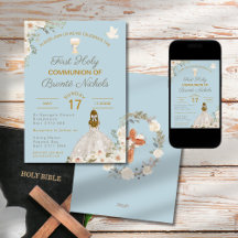 First Holy Communion Invitations Boho Chalice 