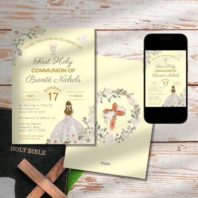 First Holy Communion Invitations Boho Chalice  (Creator Uploaded)