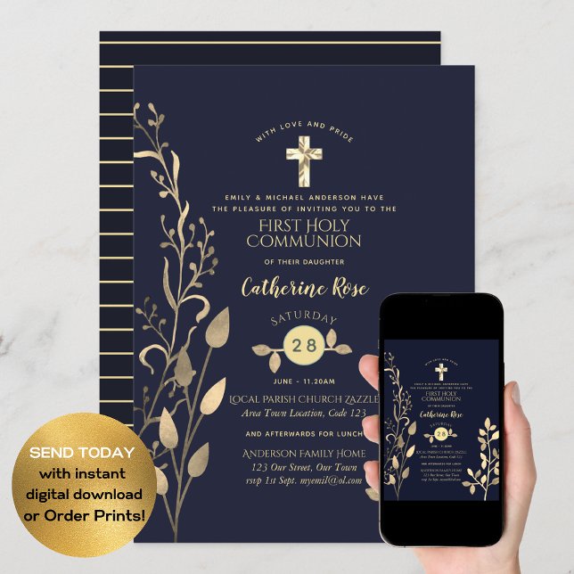 First Holy Communion Invitations Boys Blue Verse (Creator Uploaded)